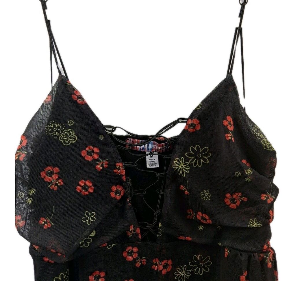 Urban Outfitters Bright Side Lace Up Mini Dress Black Floral Print M Dark Fairy - Picture 6 of 16